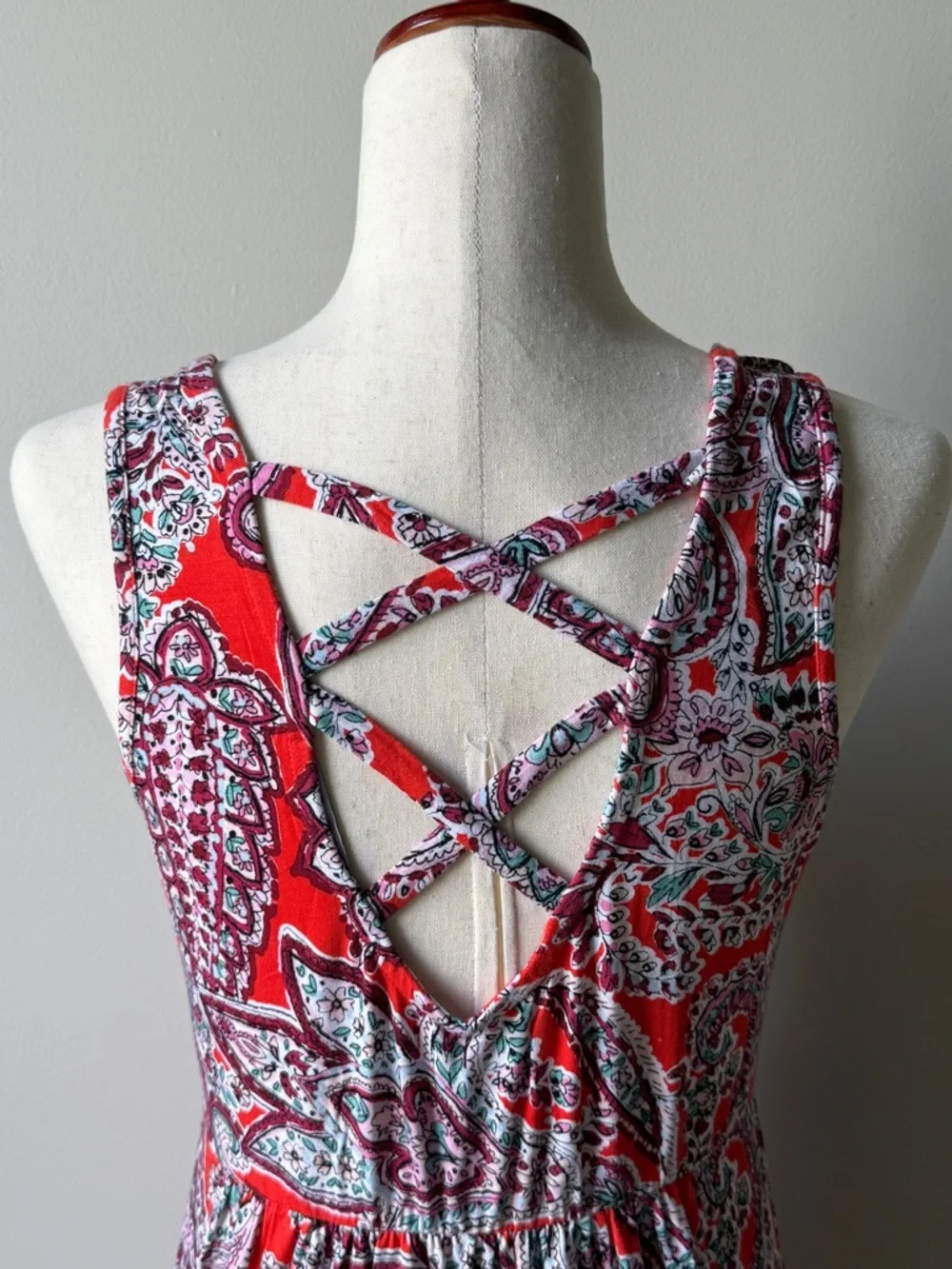 Loveappella Red Paisley Sleeveless V-Neck Boho Maxi Dress - Picture 5 of 6